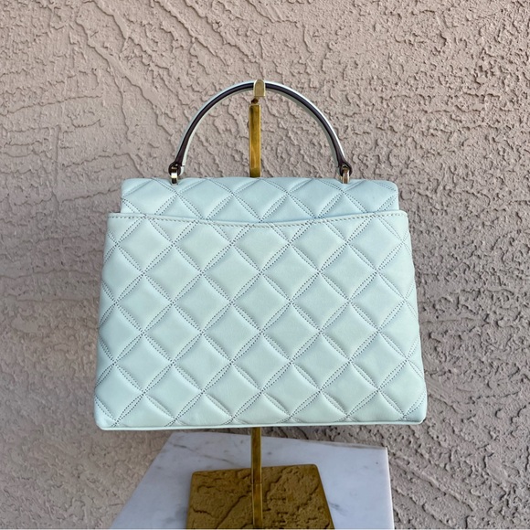 KATE SPADE Mint Blue Quilted Natalia Flap Satchel Bag w Top Handle Chain Strap - Picture 5 of 15